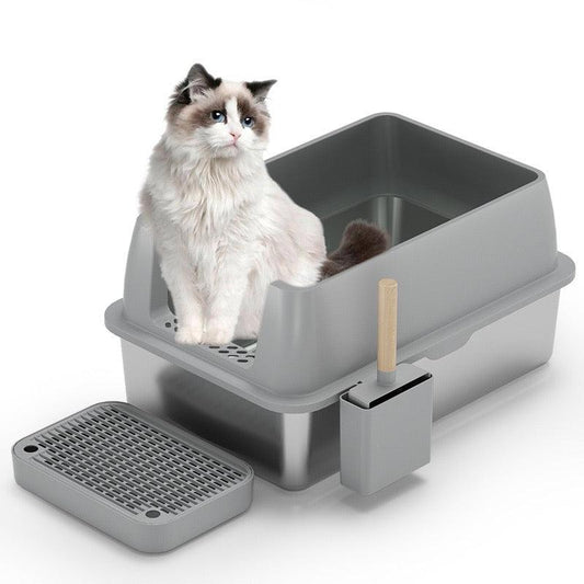 Semi Closed Stainless Steel Large Cat Litter Box - ri-son