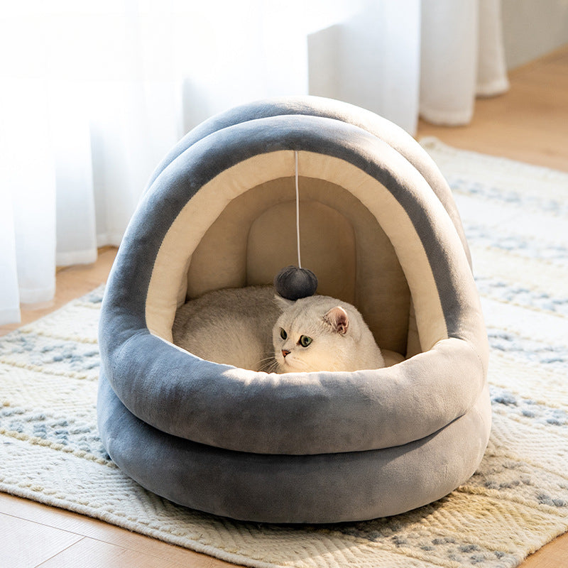 Zeze Cozy Mongolian Yurt Cat Beds with Playful Fur Ball