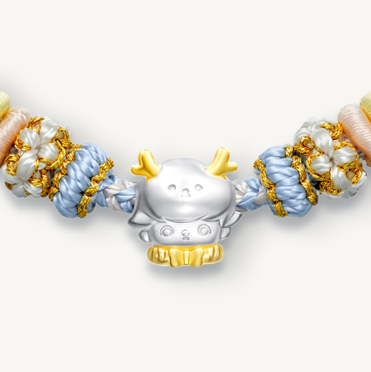 close look of POPOP DIMOO Soft Woven Fabric Silver Bracelet