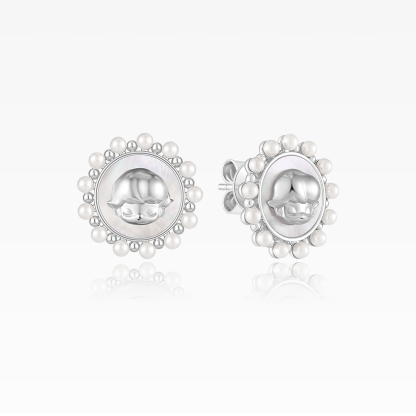 POPOP Dimoo Cloud Song Shell Pearl Earrings on a white background