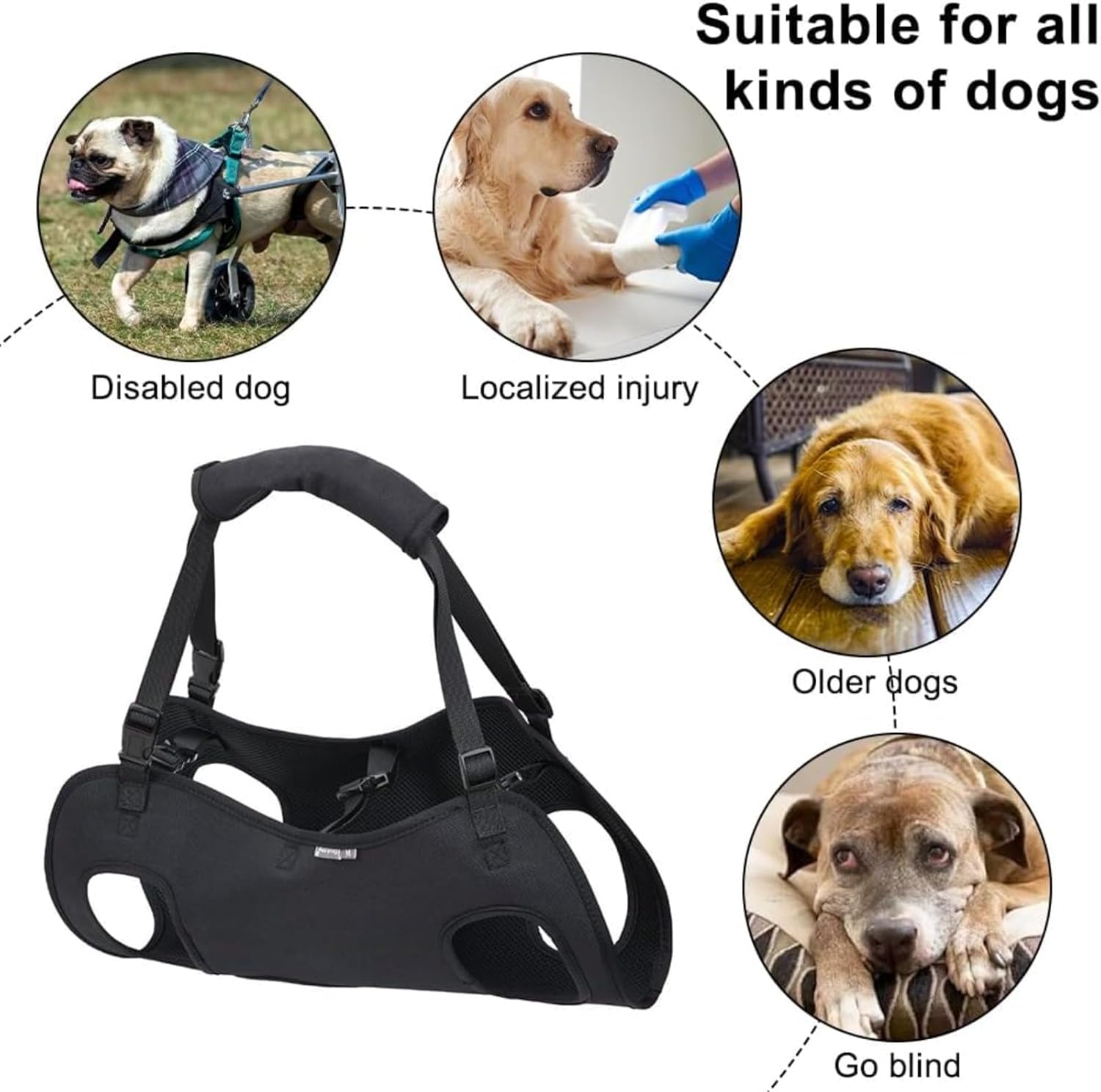 Dog Lift Harness, Adjustable Pet Walking Mobility Aid with Handles and Buckle for Aging Dogs, Disabled Dogs with Weak Feet R-PD60213 - ri-son