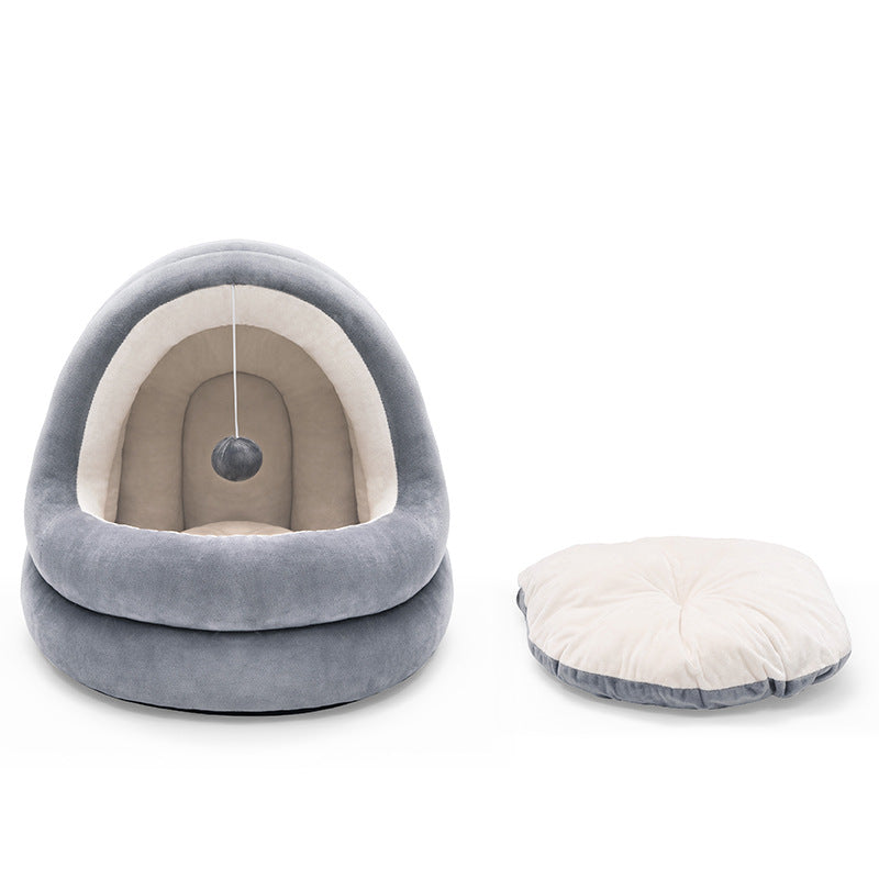 Zeze Cozy Mongolian Yurt Cat Beds with Playful Fur Ball