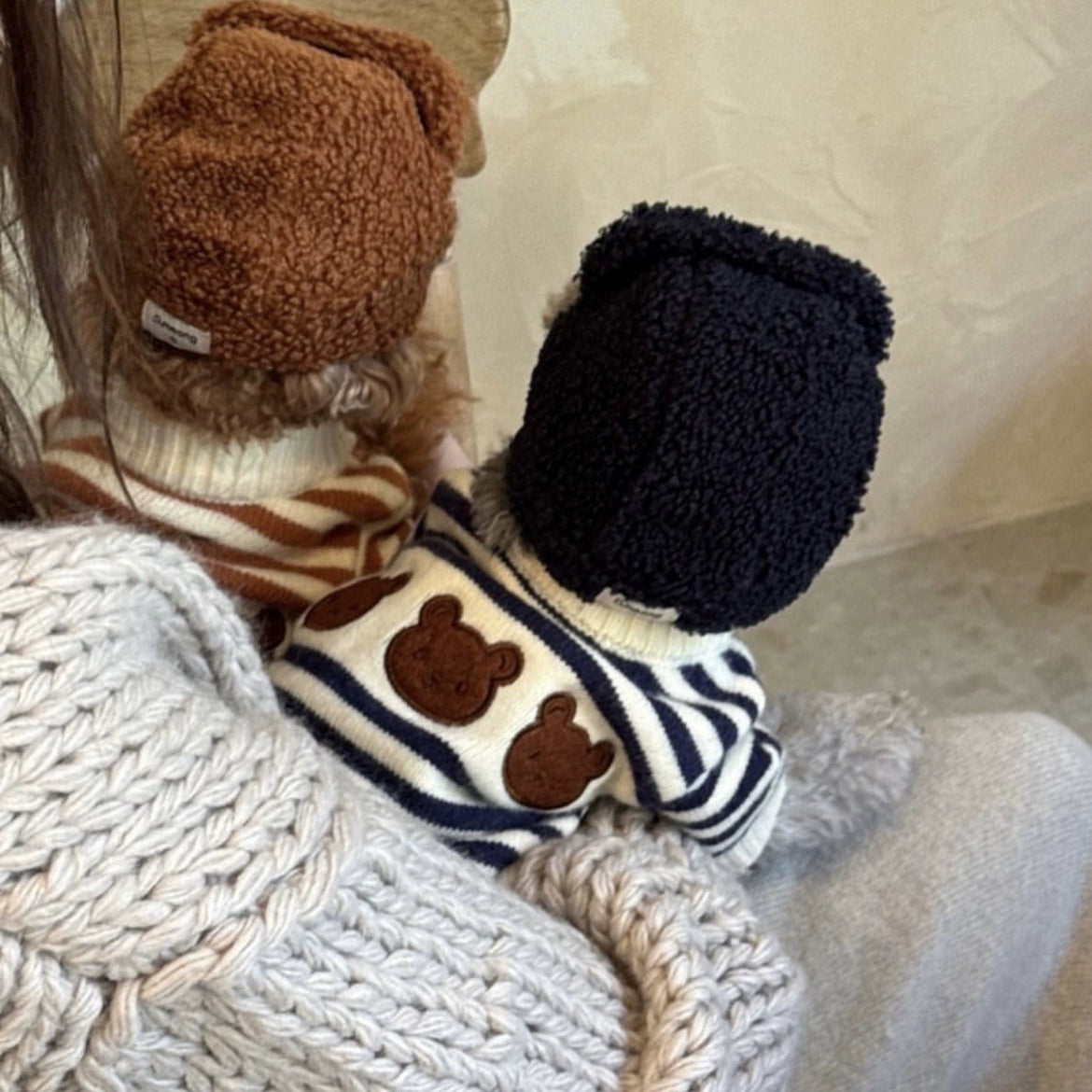 Stripe Small Dog Sweater with Bear Pattern - ri-son