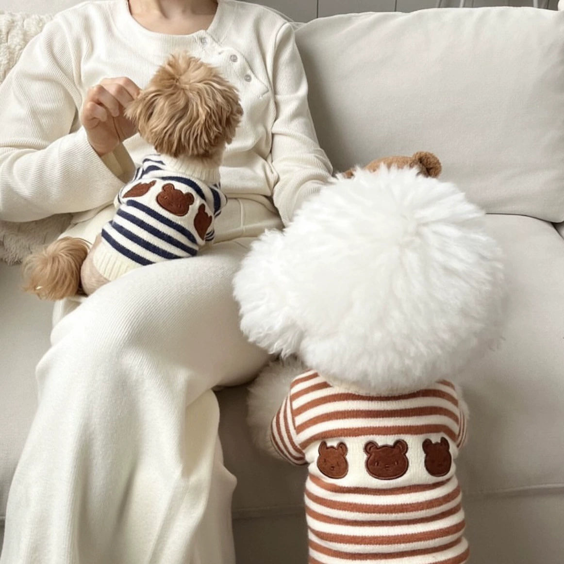 Stripe Small Dog Sweater with Bear Pattern - ri-son