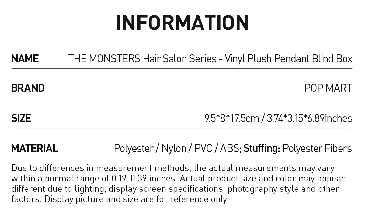 POP MART The Monsters Hair Salon Series Vinyl Plush Pendant Blind Box