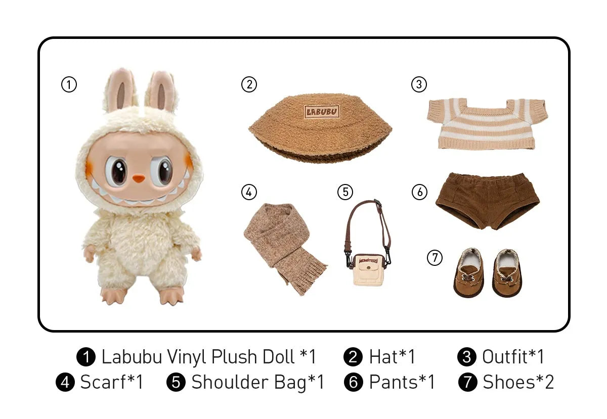Labubu vinyl plush doll with accessories on a white background