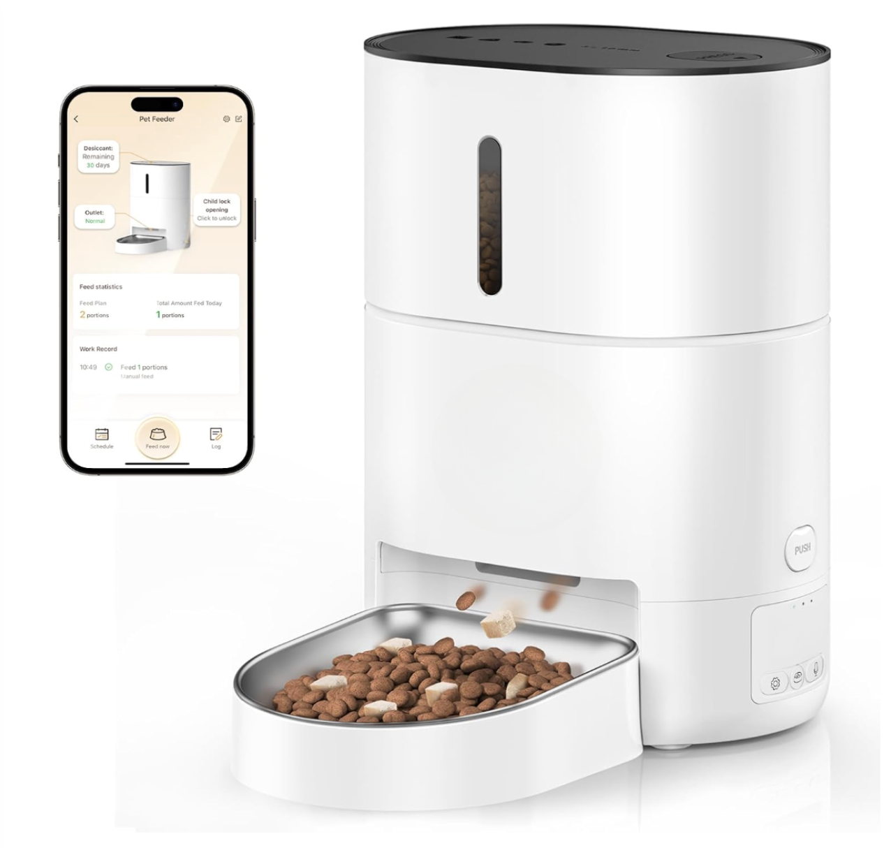 Smart Automatic Pet Feeder - 4L Capacity, APP-Controlled with Personalized Recording, White R-F04 - ri-son