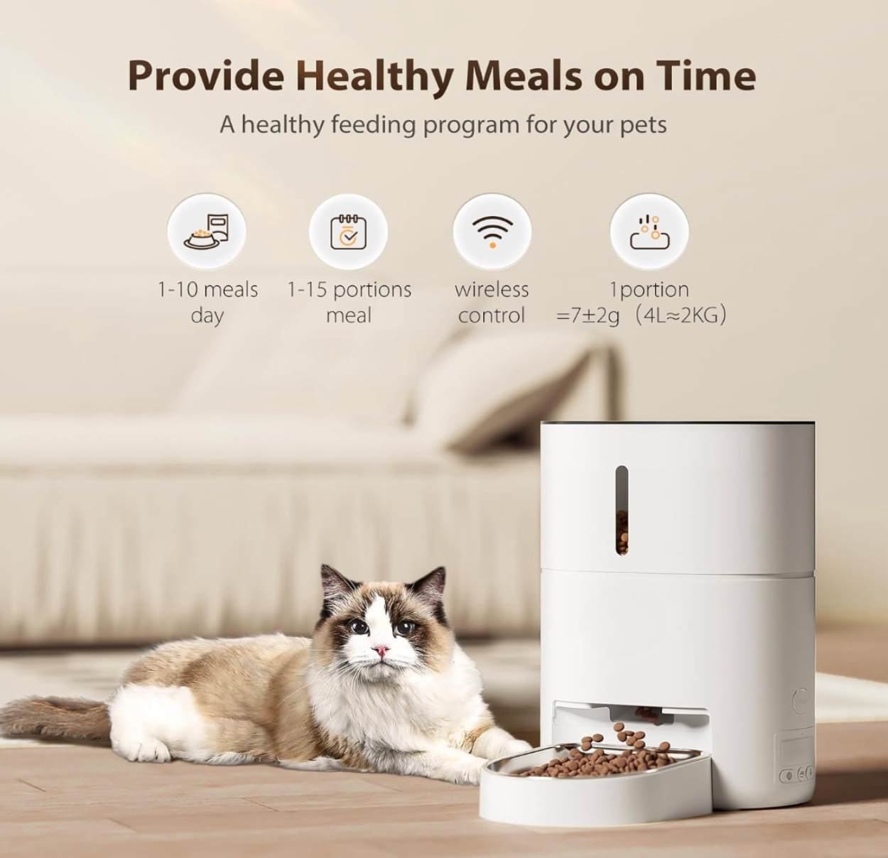 Smart Automatic Pet Feeder - 4L Capacity, APP-Controlled with Personalized Recording, White R-F04 - ri-son