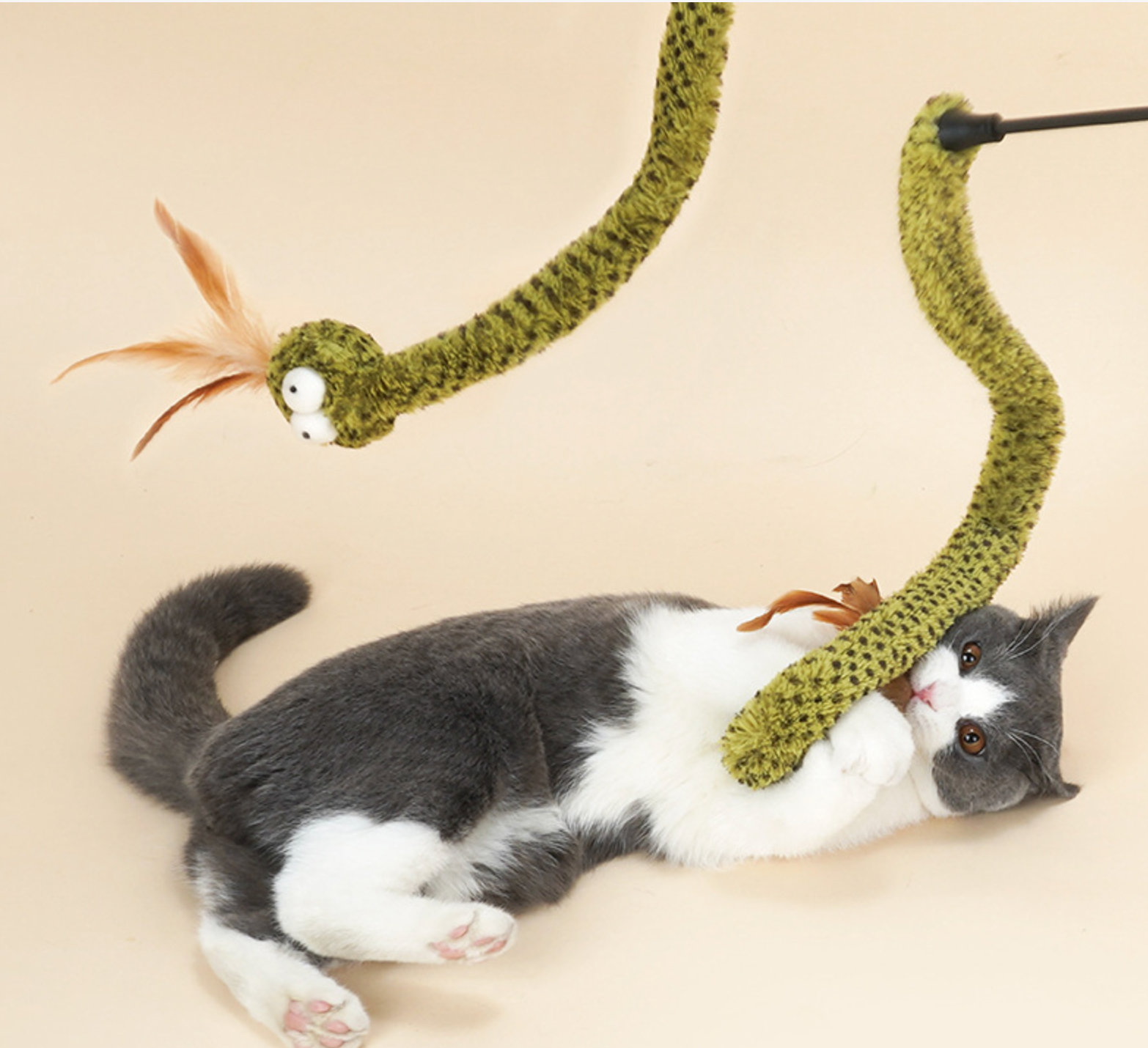 Zeze Plush Teaser Wand Cat Toy, Cat Vertical Toy, Cat Teaser Stick with Dumb Snake - ri-son