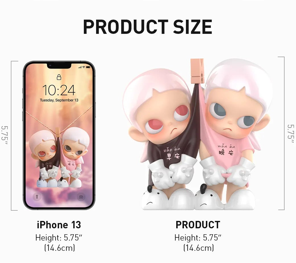 Product details of a Ziqiao Romantic Greetings figurine including size, material, and dimensions.