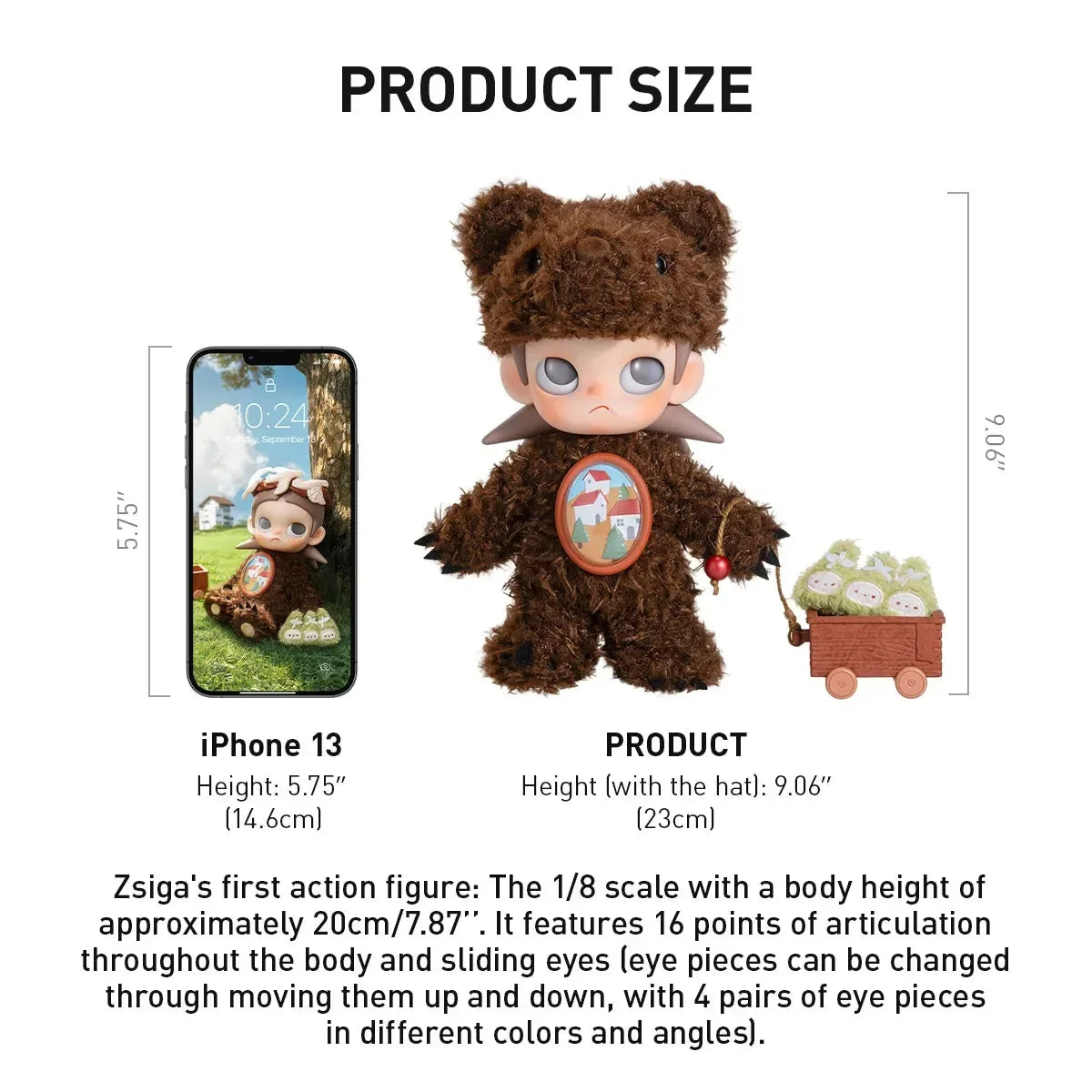 Zsiga Dream Destination 1/8 Action Figure with product size and material information.