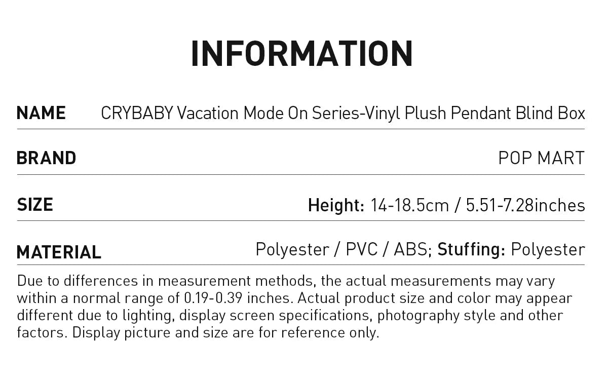 CRYBABY Vacation Mode On Series Vinyl Plush Pendant Blind Box