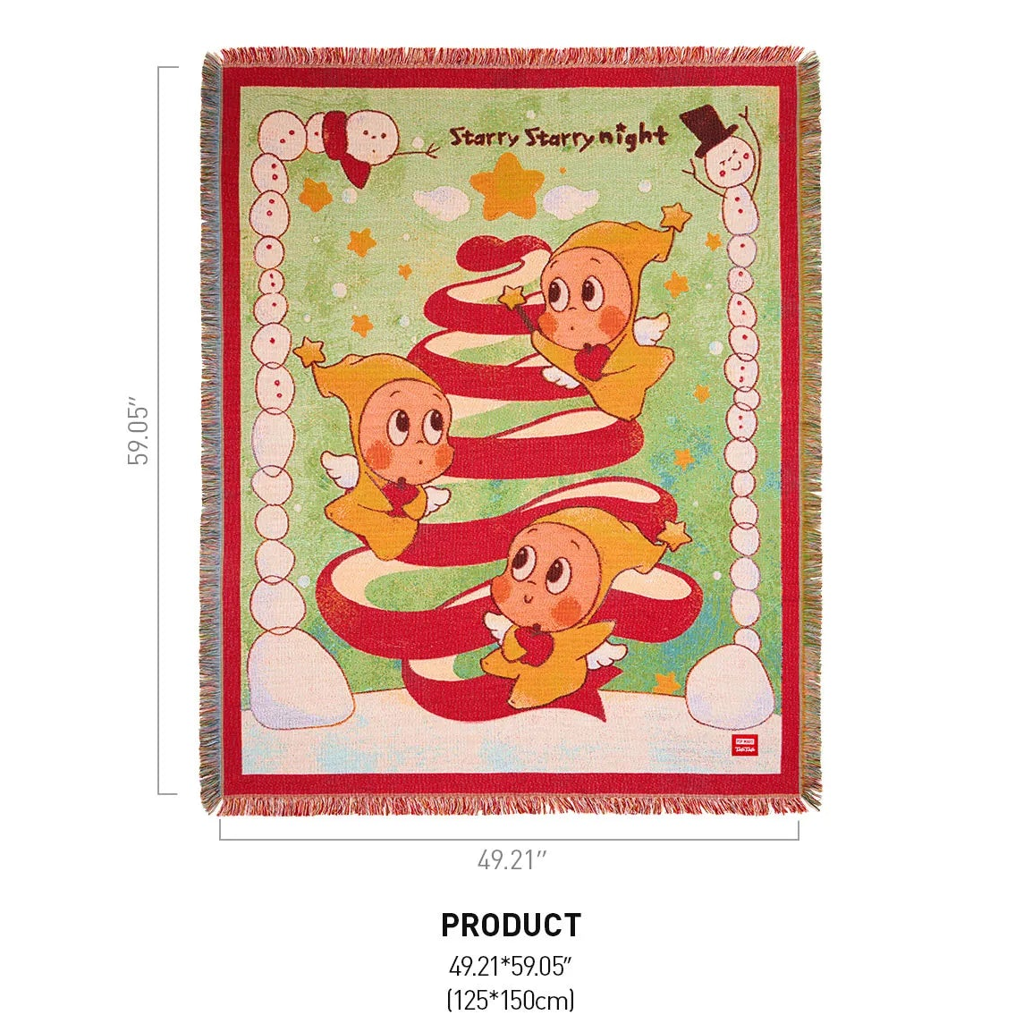 Product size label for a Pop Mart throw blanket with twinkle twinkle on a white background