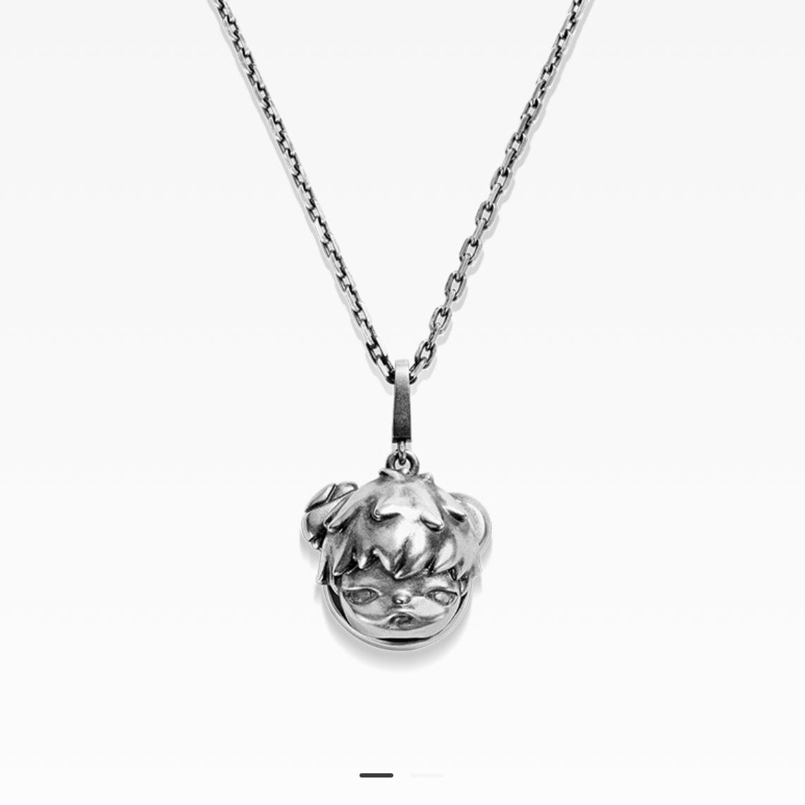HIRONO Silver necklace with a BEAR shaped pendant on a white background