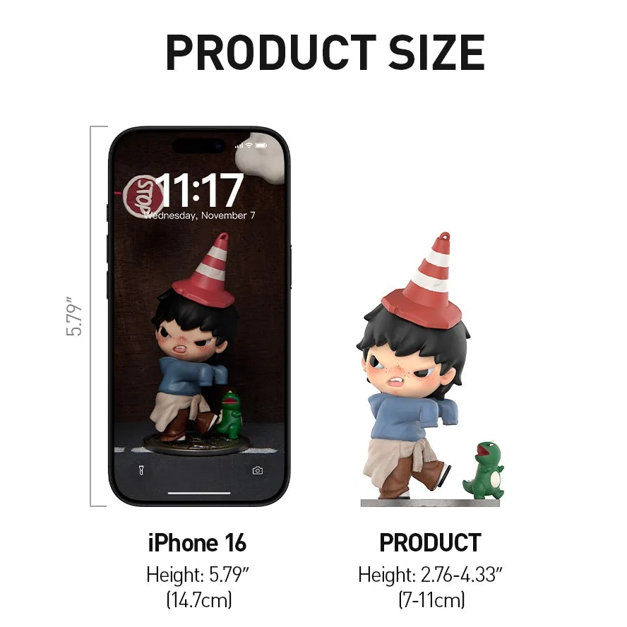 Game rules and product size information for a collectible figure set.