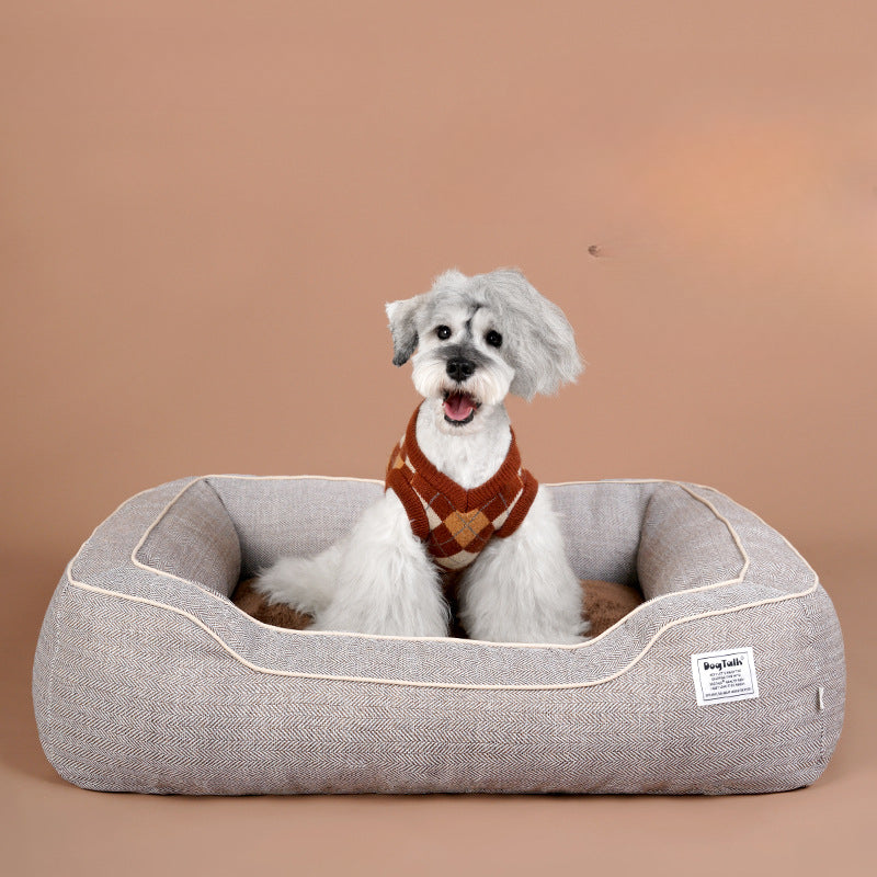 Removable and Washable Houndstooth Cat & Dog Bed