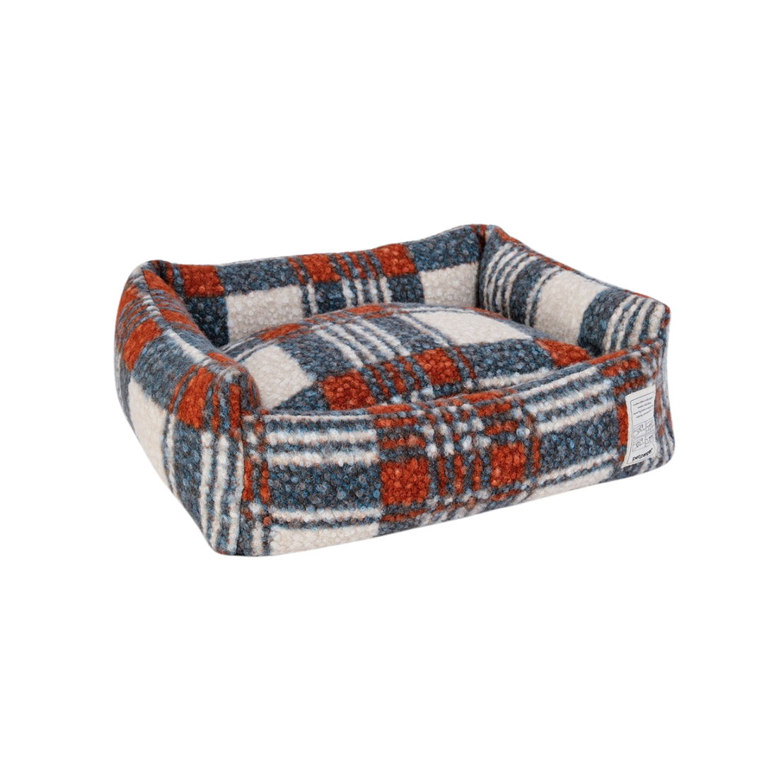 Wool Felt Checked Dog Bolster Bed - ri-son