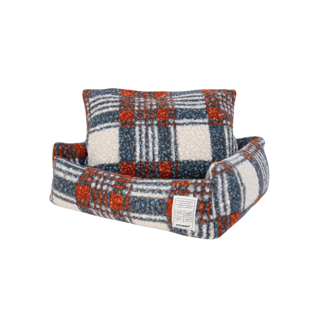 Wool Felt Checked Dog Bolster Bed - ri-son