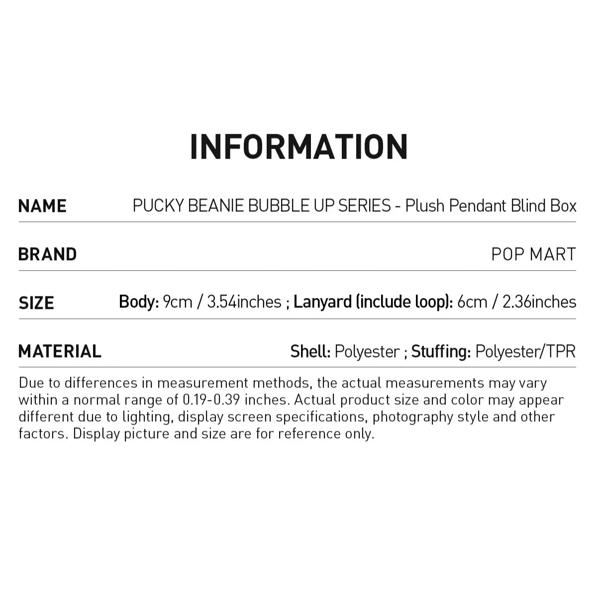 POP MART PUCKY BEANIE BUBBLE UP Series Plush pendant
