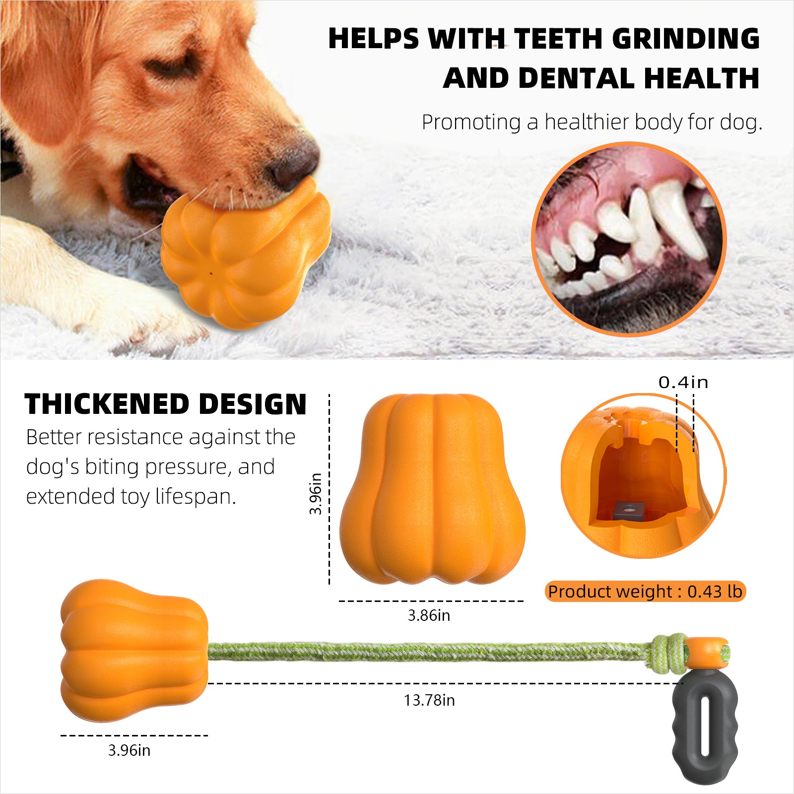 Squeaky Pumpkin Dog Chew Toy with Handler