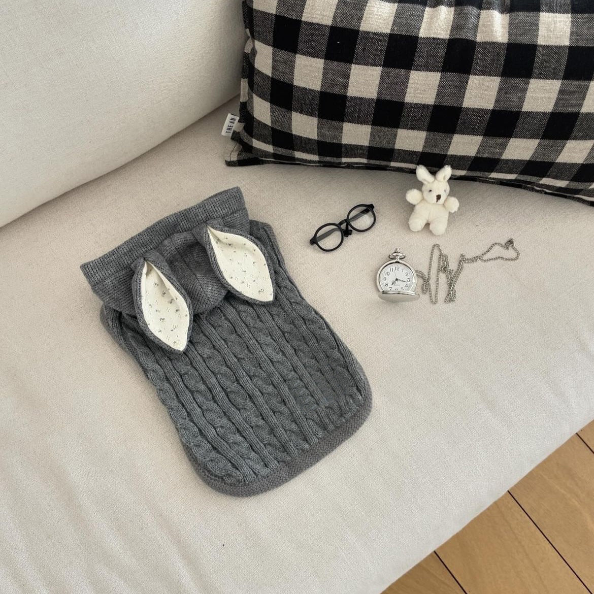 Knitted Small Dog Sweater with Bunny Ears - ri-son