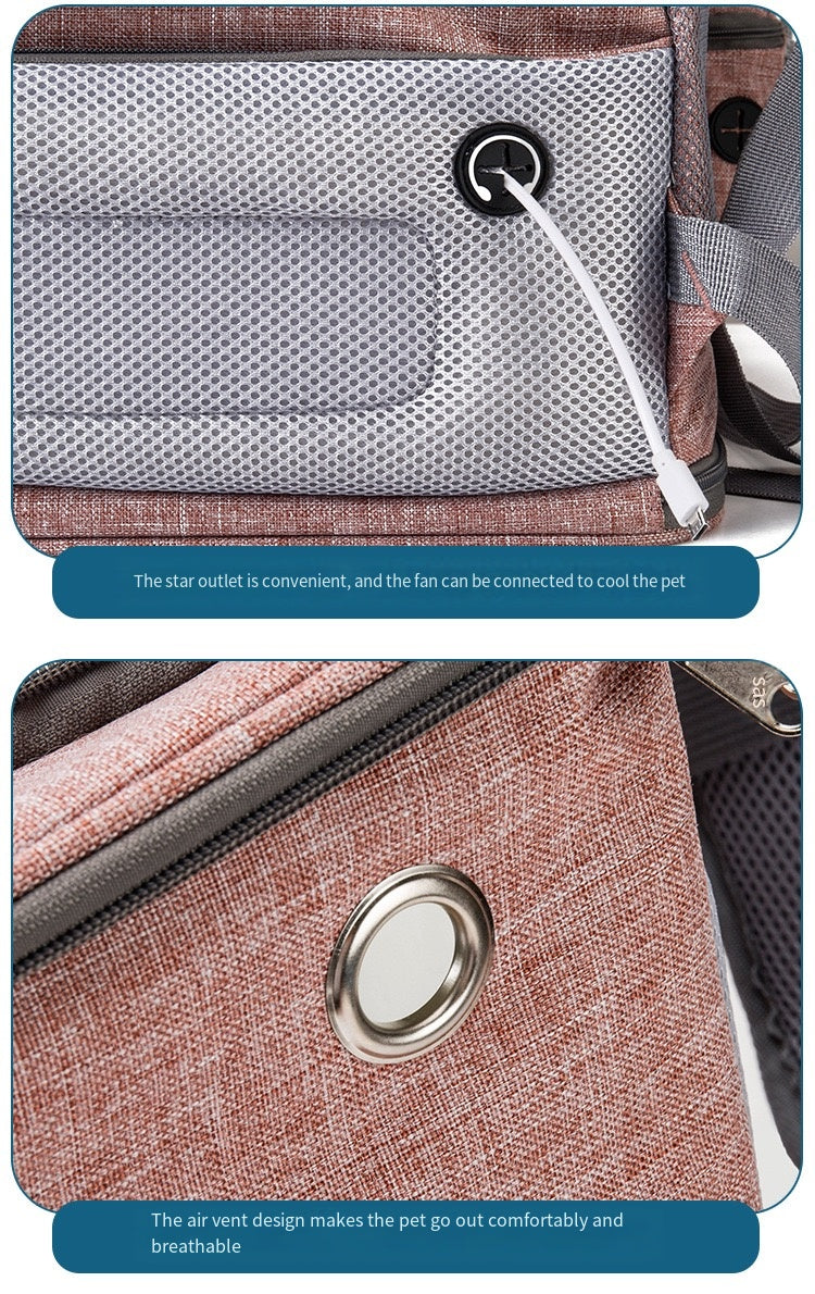 Breathable Mesh Pet Carrier for Cats and Small Dogs——earphone hole