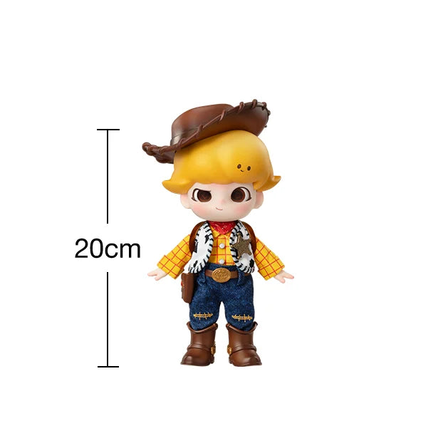 Product size diagram showing a small cowboy doll figure with text indicating body height is 20cm excluding the hat, and a 20cm height marker beside the figure on a white background.