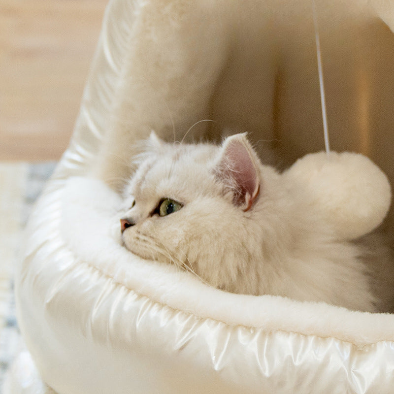 Zeze Cozy Mongolian Yurt Cat Beds with Playful Fur Ball