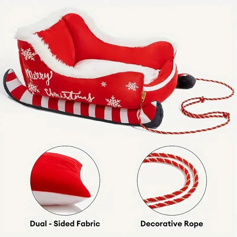 Christmas Sleigh Plush Cozy Dog Bed