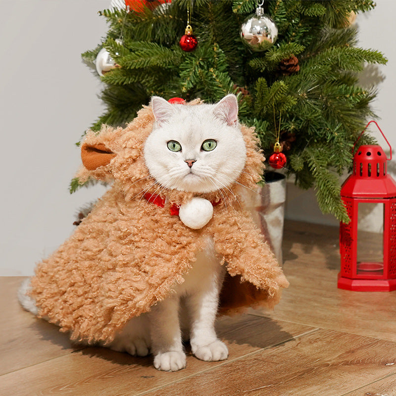 Christmas Soft, Warm Cat Reindeer Costume,Cat Cape,Pet Cape,Cat Costume - ri-son