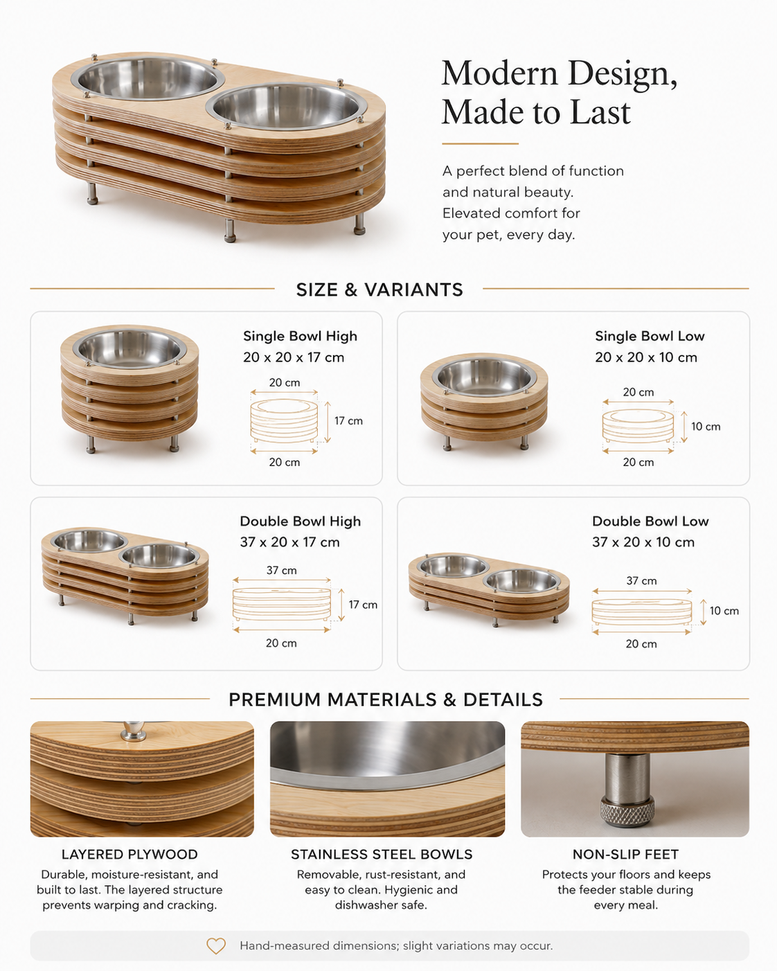Wooden Elevated Pet Feeder with Stainless Steel Bowls
