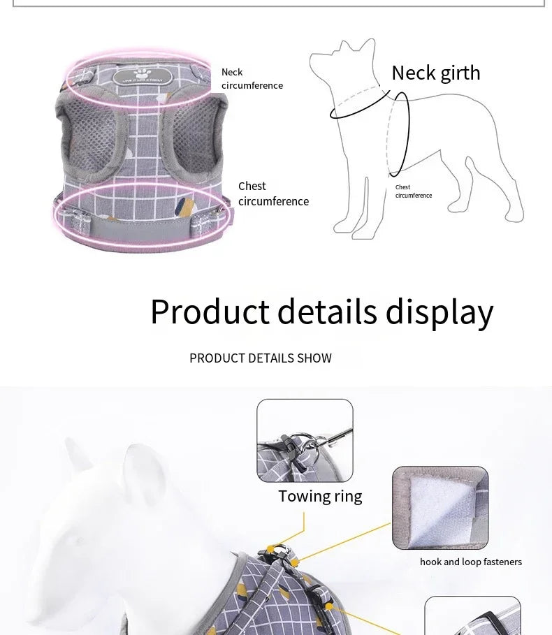 Cat Plaid  Harness with Reflective Feature