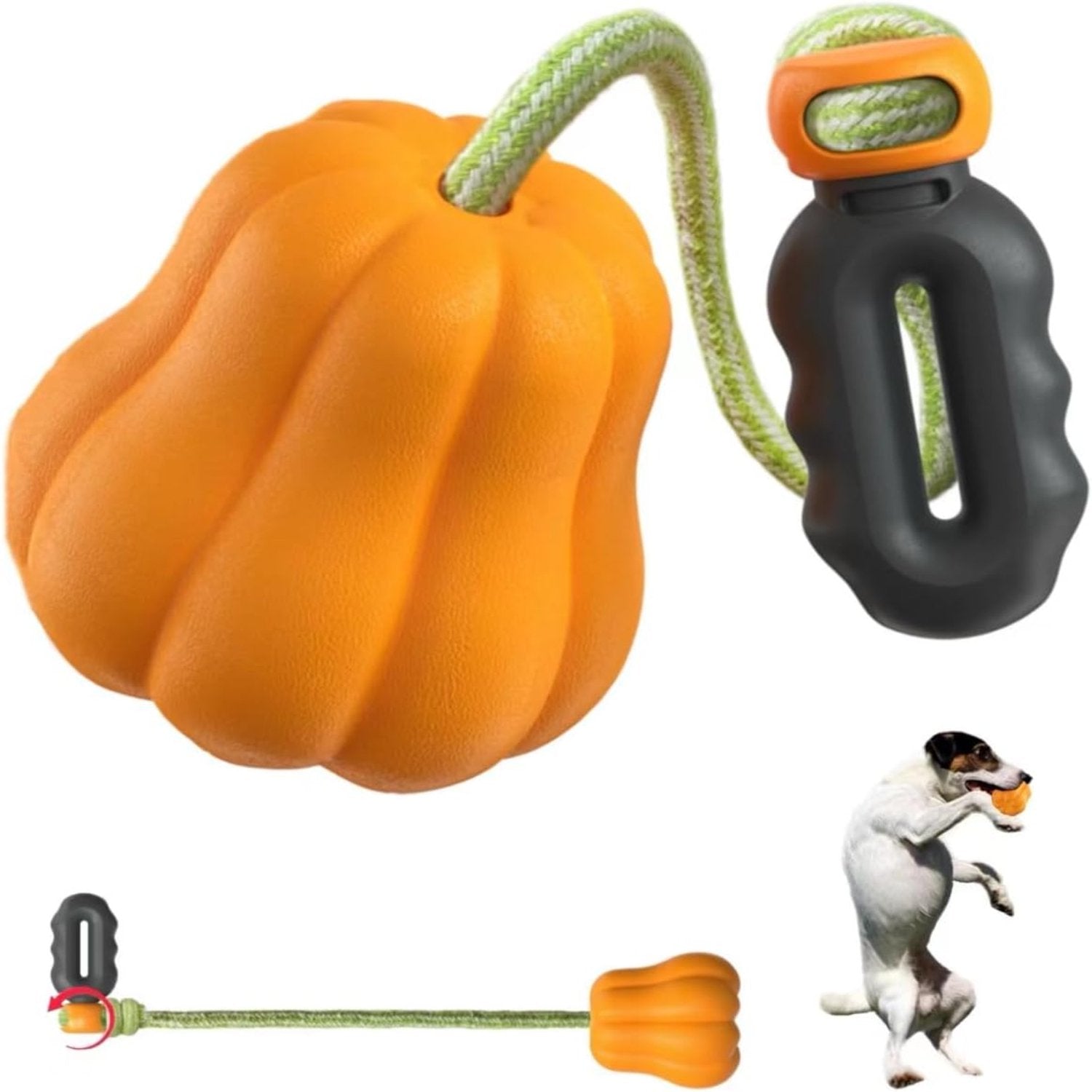 Squeaky Pumpkin Dog Chew Toy with Handler