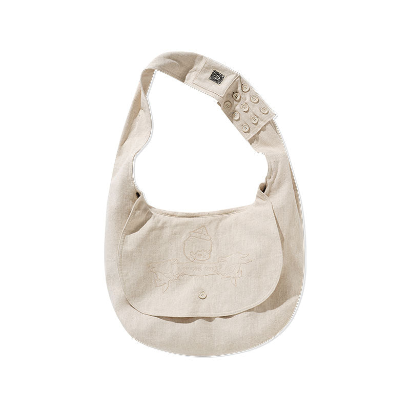 Hirono Living Wild – Sea Polar Song White Cotton-Linen Hobo Bag