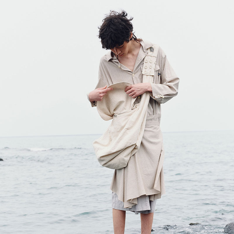 Hirono Living Wild – Sea Polar Song White Cotton-Linen Hobo Bag