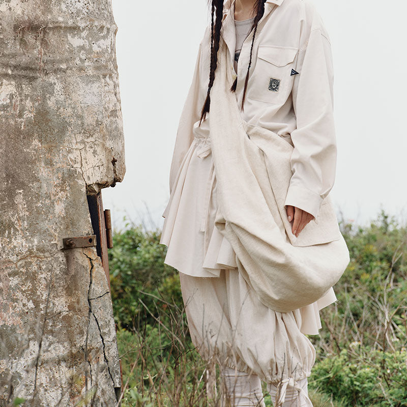 Hirono Living Wild – Sea Polar Song White Cotton-Linen Hobo Bag