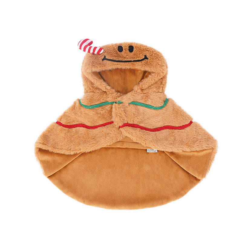 Faux Fur Trimmed Dog Cat Christmas Cape Costume,Brown