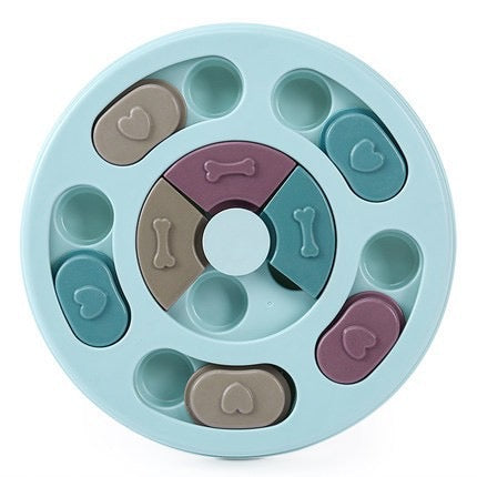 Two Tier Round Interactive Puzzle Dog Toy-blue