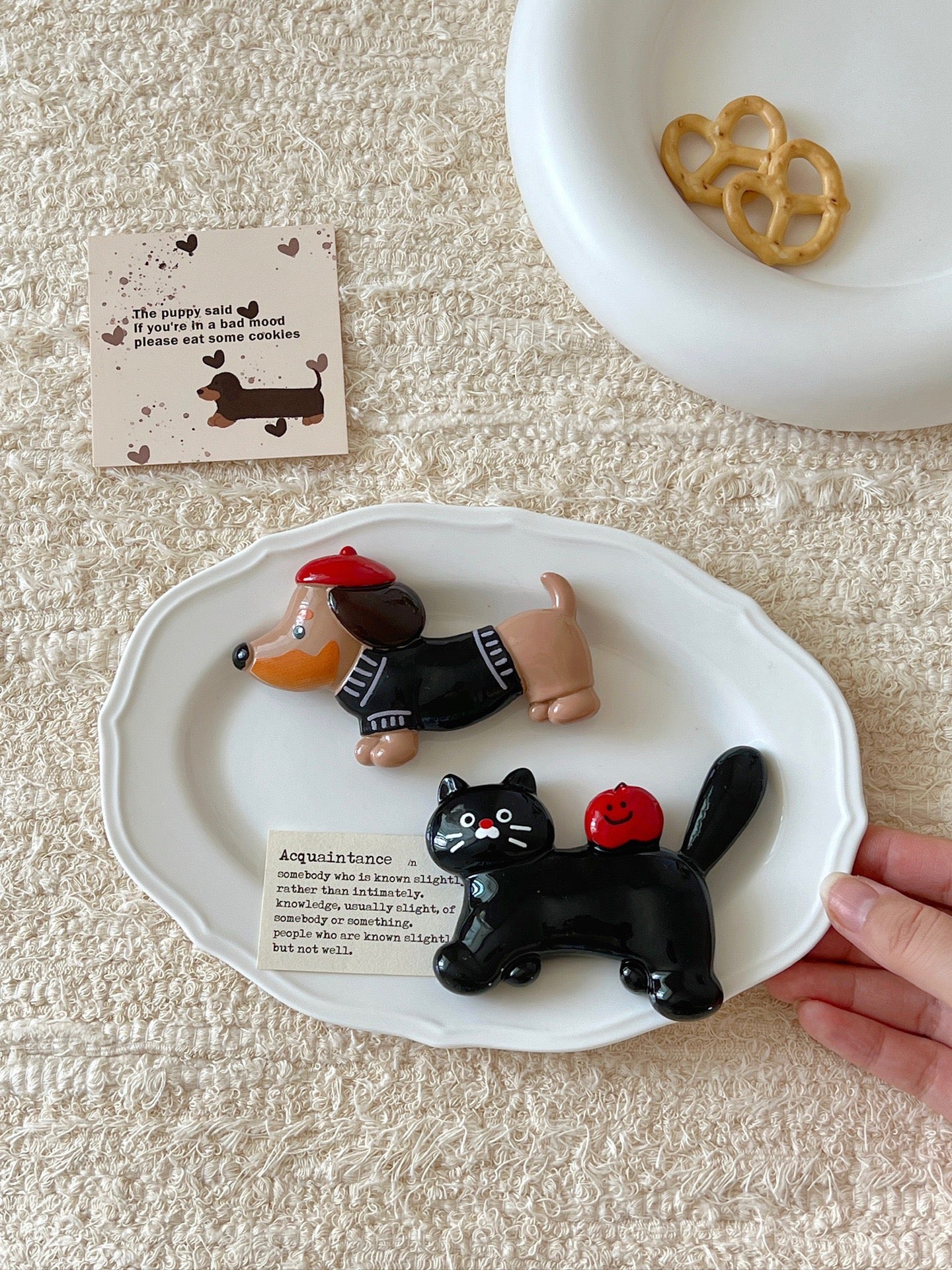 Dachshund and Black Cat Handmade Fridge Magnets