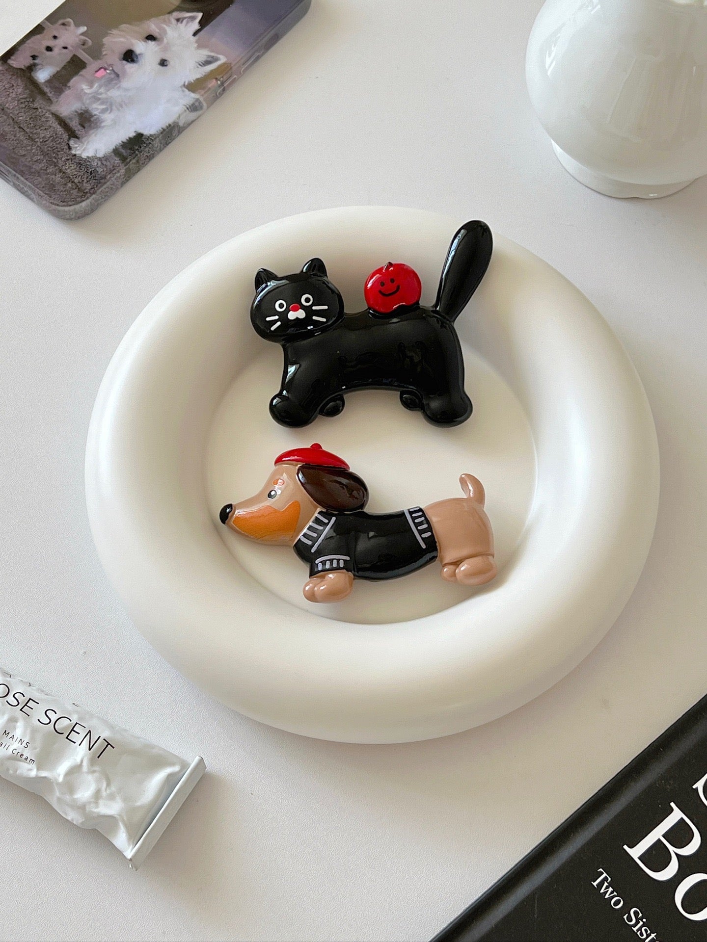 Dachshund and Black Cat Handmade Fridge Magnets