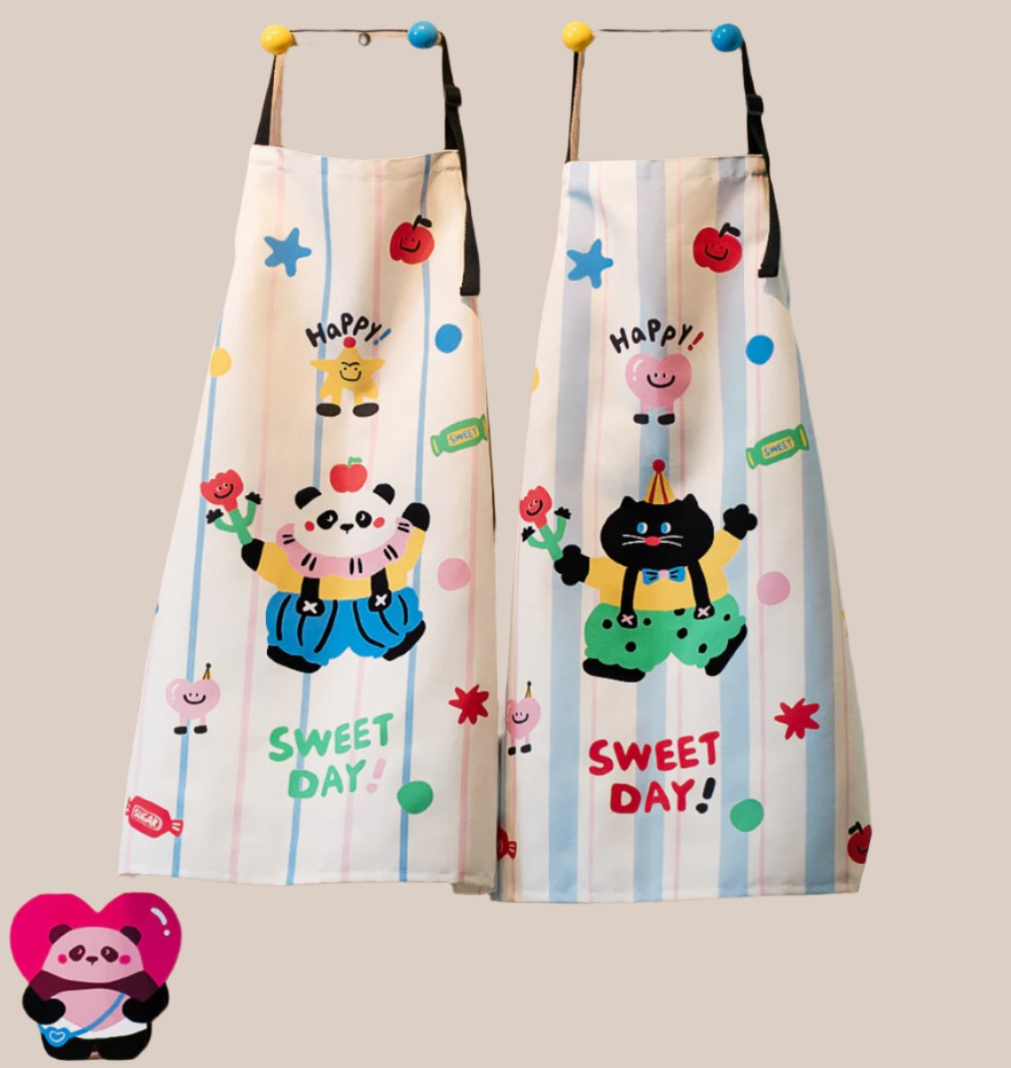 Vibrant Kitchen Art Candy Party  Apron - Black Cat & Panda