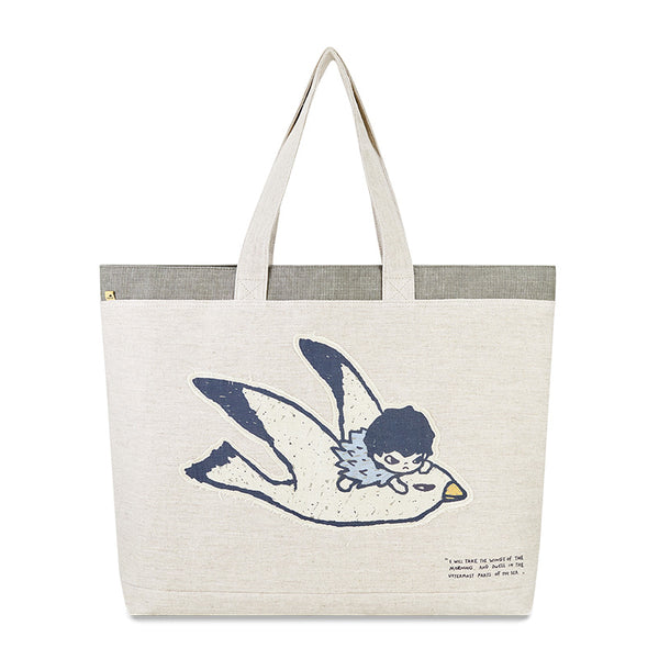 POP MART Hirono Living Wild Flying Bird Tote Bag | Cream White