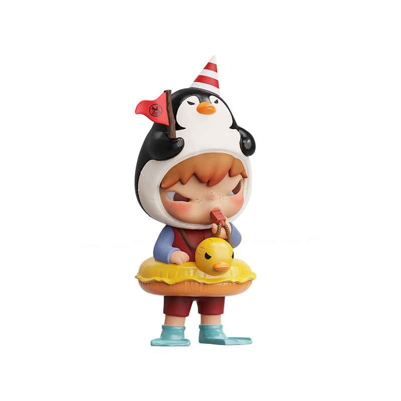 Side view of Hirono Penguin Lifeguard Figure wearing penguin hood