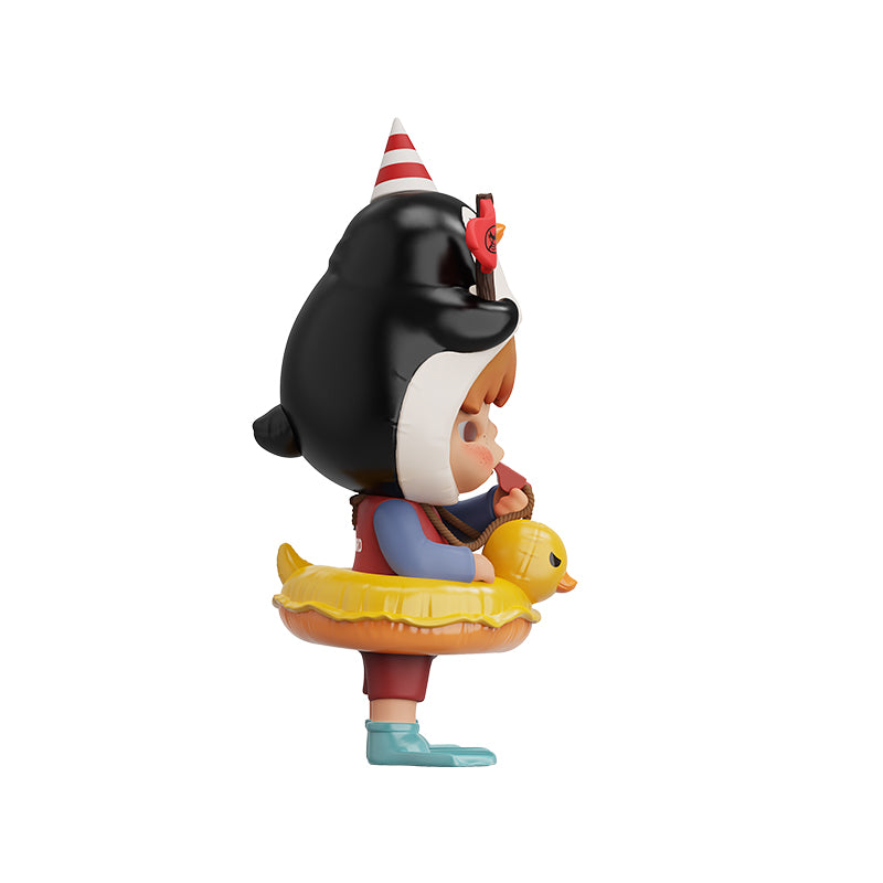 Side view of Hirono Penguin Lifeguard Figure wearing penguin hood 01
