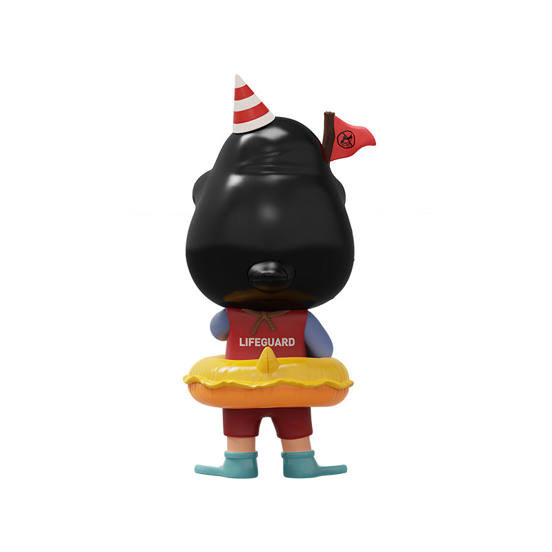 Back view of Hirono Penguin Lifeguard Figure with lifeguard vest