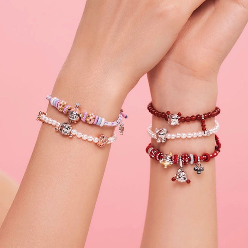 POPOP SkullPanda Soft Woven Fabric Silver Bracelet