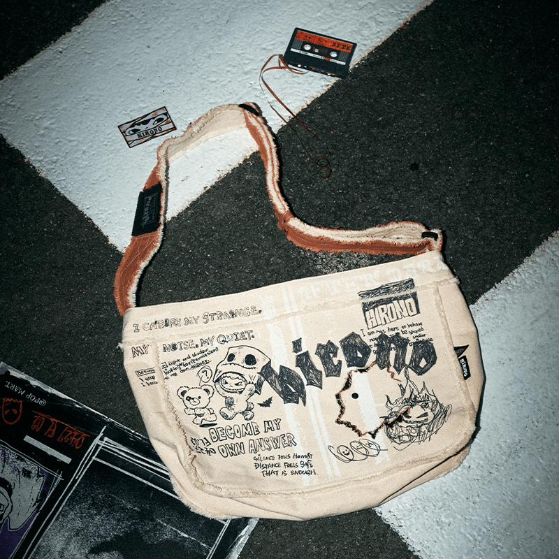 HIRONO After Dark Graffiti Canvas Crossbody Bag