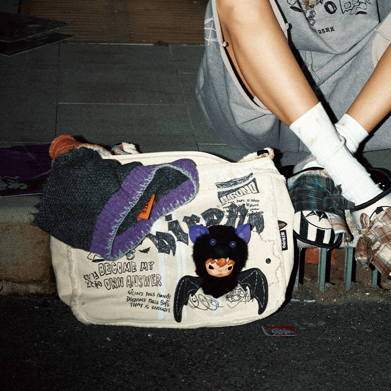 HIRONO After Dark Graffiti Canvas Crossbody Bag