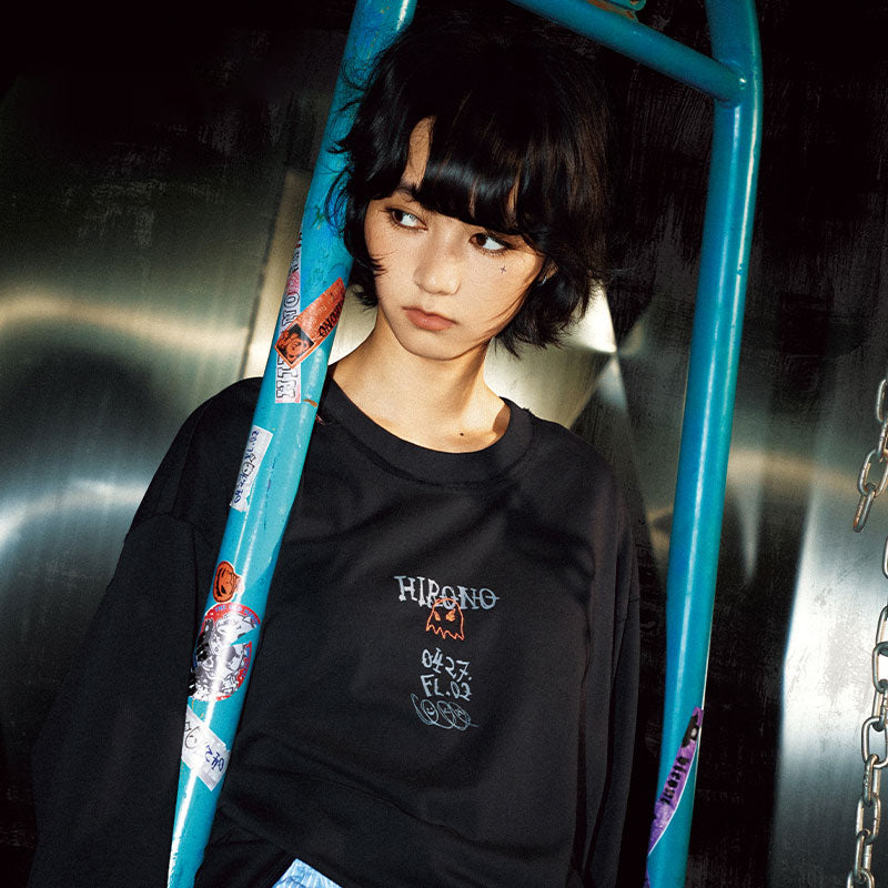 HIRONO After Dark Ghost Graphic Long Sleeve T-Shirt