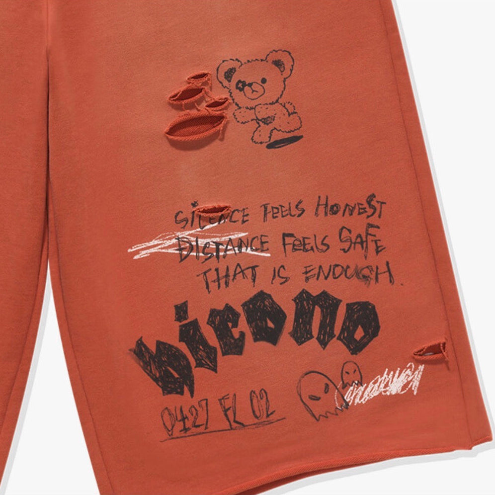HIRONO After Dark Graffiti Washed Shorts - Ochre Orange